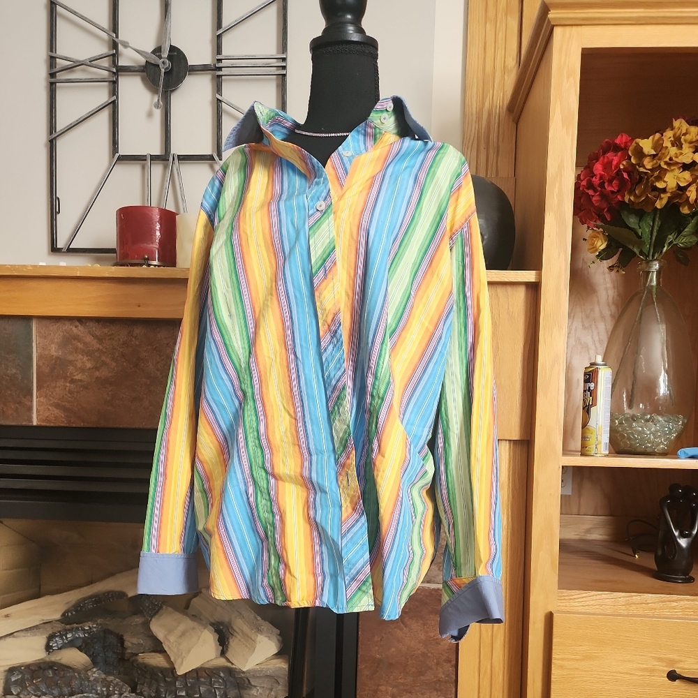 Vintage Tommy Hilfiger Milti Color Striped Button Front Shirt Womens